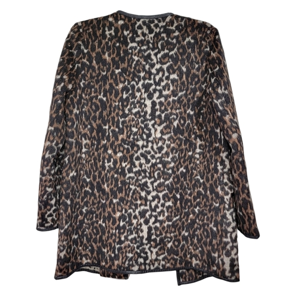 Old Navy Faux Fur Animal Print Faux Leather Trim Open Coatigan Size Small Womens - Picture 6 of 10